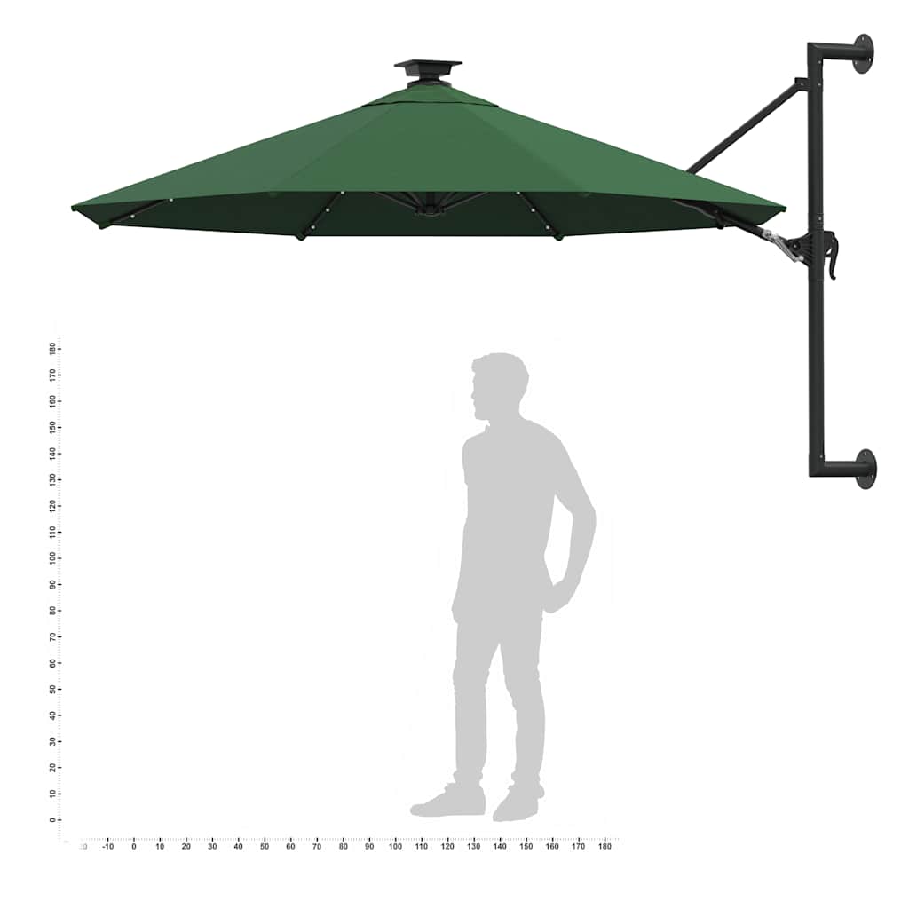Sonnenschirm zur Wandmontage mit LEDs 300 cm Grün