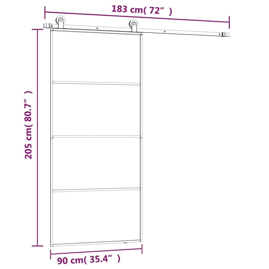 Schiebetür mit Beschlag 76x205 cm ESG-Glas & Aluminium