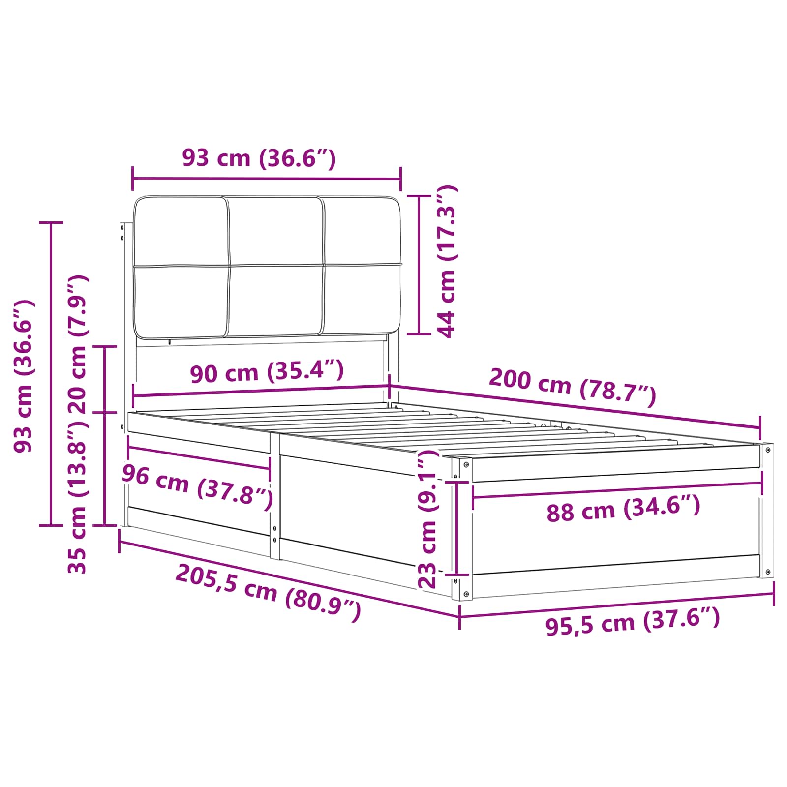 Bettgestell mit gepolstertem Kopfteil Hellgrau 200 x 200 cm