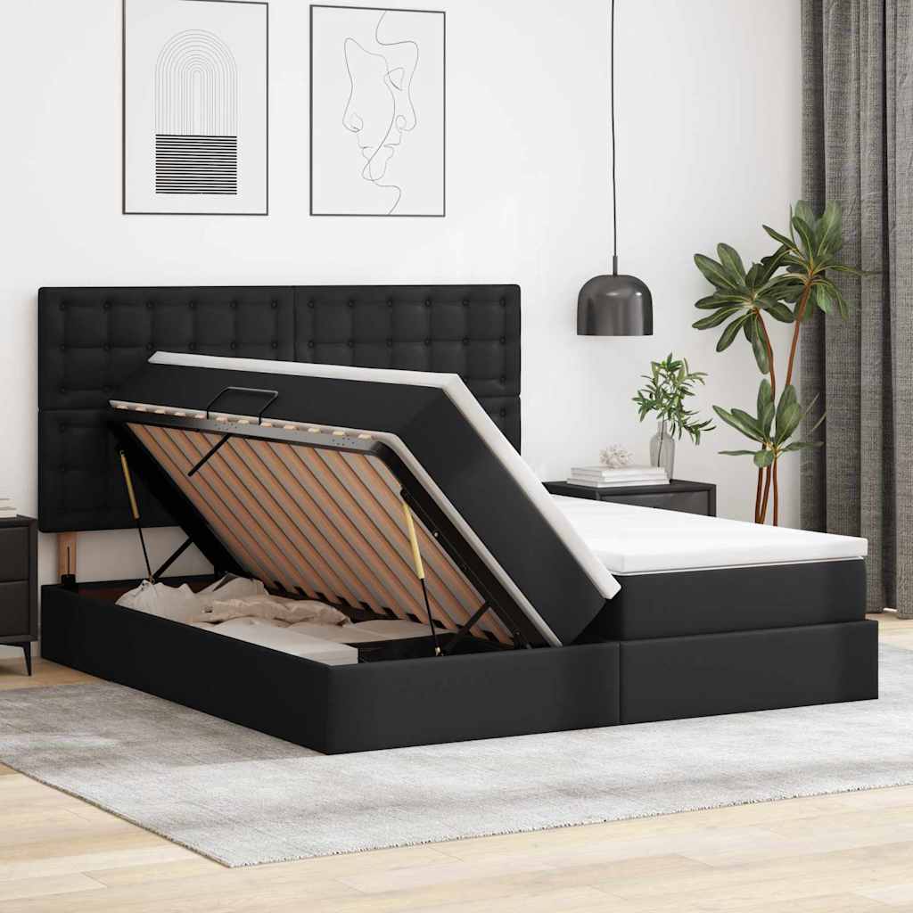 Bett mit Stauraum und LED Schwarz 180 x 200 cm Kunstleder