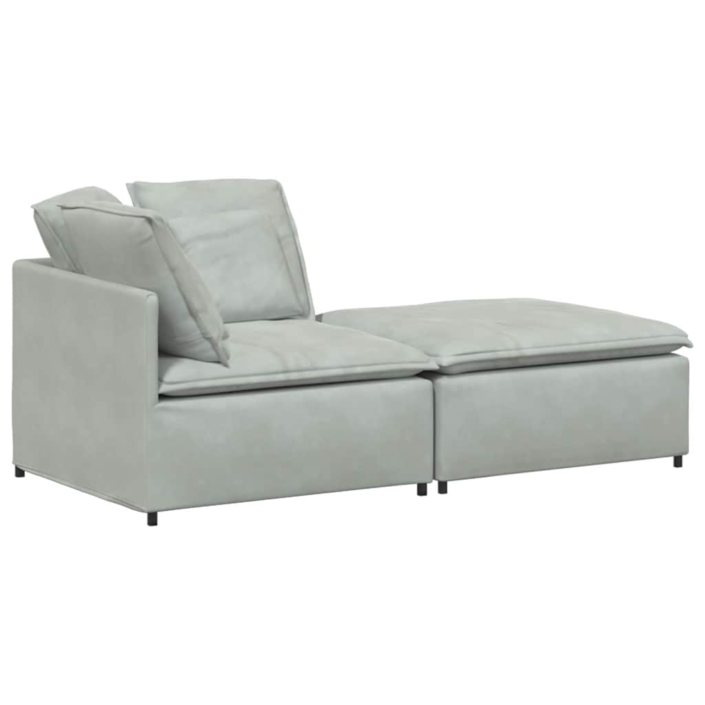 Modulares Sofa mit Fußhocker Kissen Samt Blau