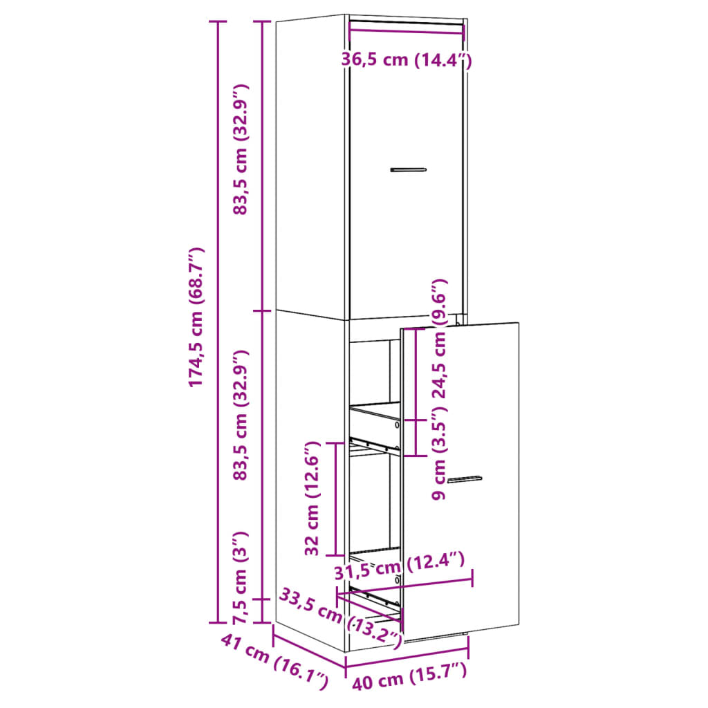 Apothekerschrank Weiß 30 x 41 x 174,5 cm Holzwerkstoff