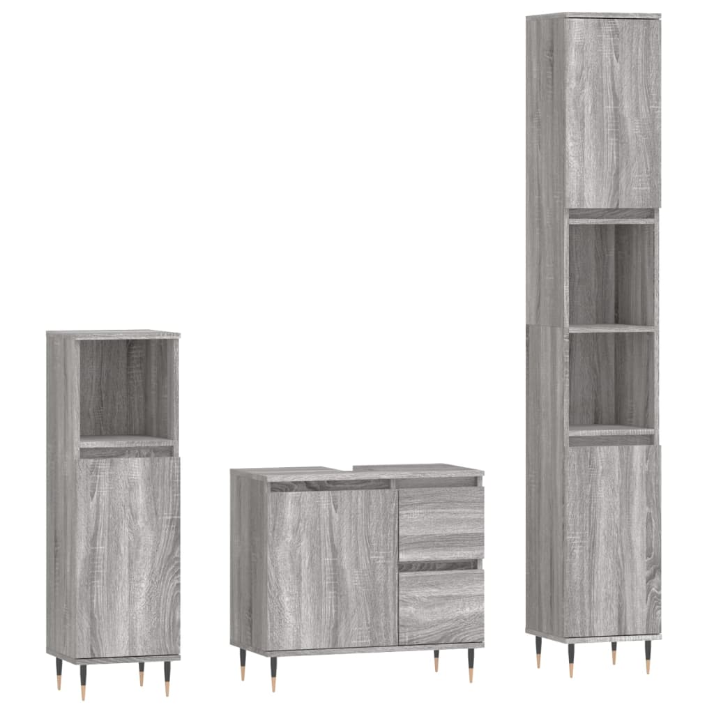 3-tlg. Badmöbel-Set Räuchereiche Holzwerkstoff