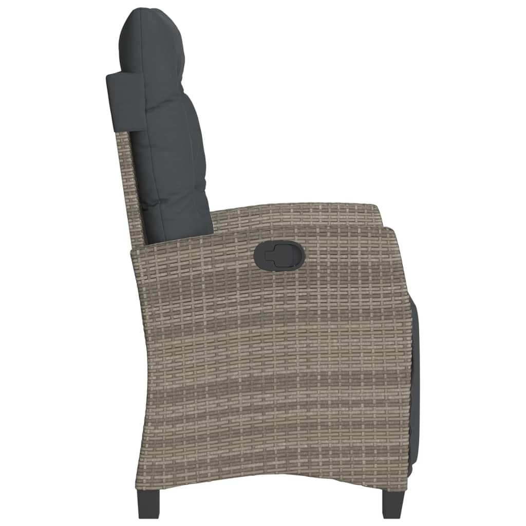 Gartensessel Verstellbar mit Kissen Schwarz Poly Rattan