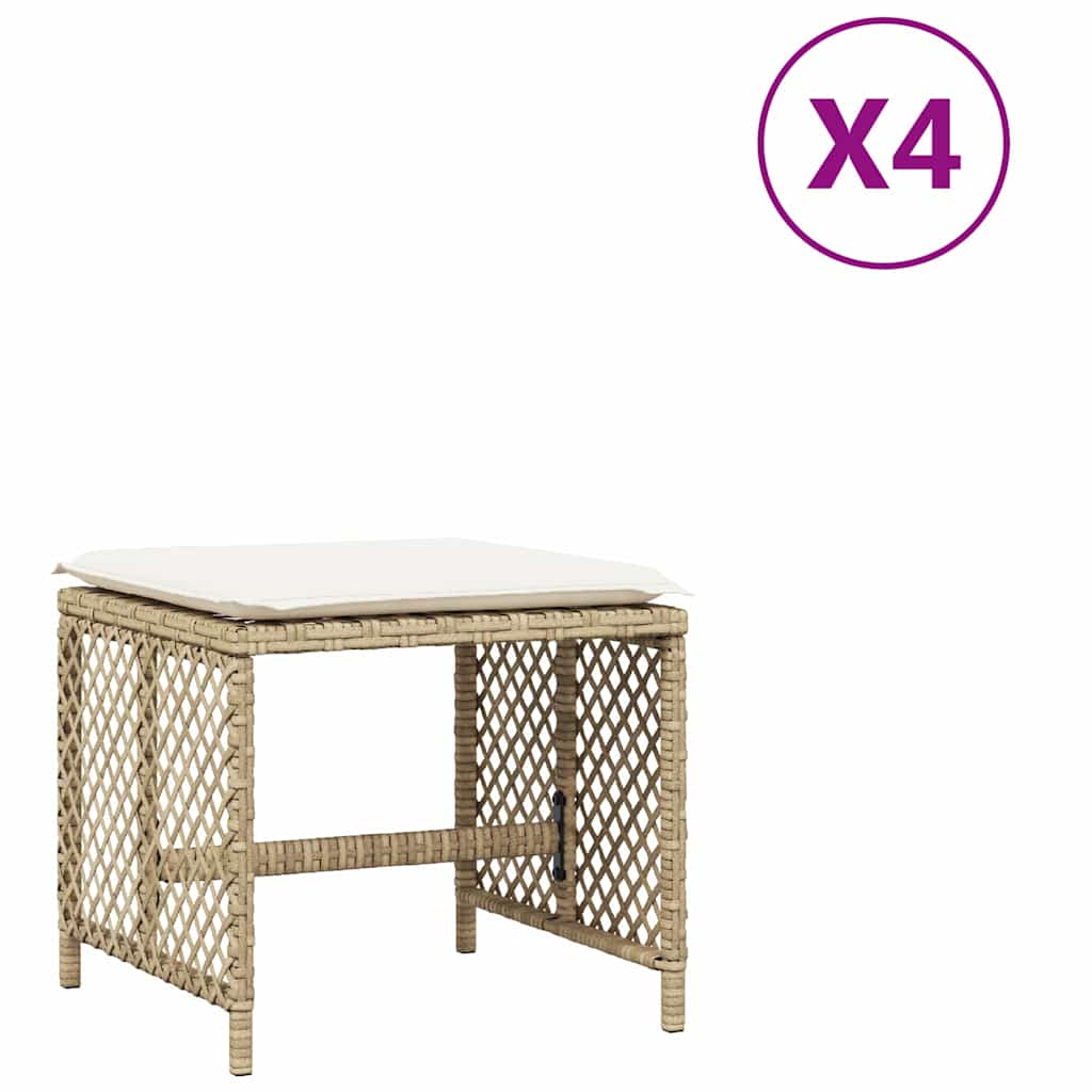 Gartenhocker mit Kissen 4 Stk. Schwarz 41x41x36 cm Poly Rattan