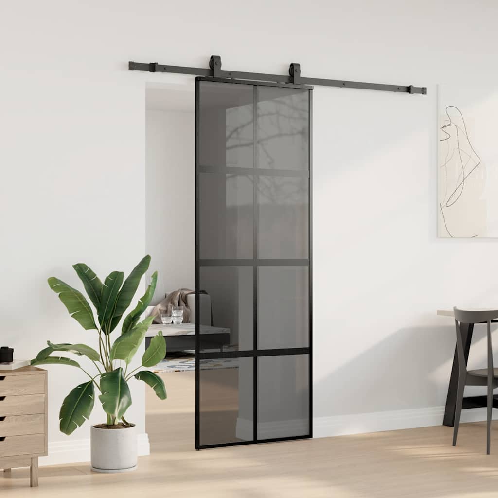 Schiebetür mit Beschlag Schwarz 76x205 cm ESG-Glas
