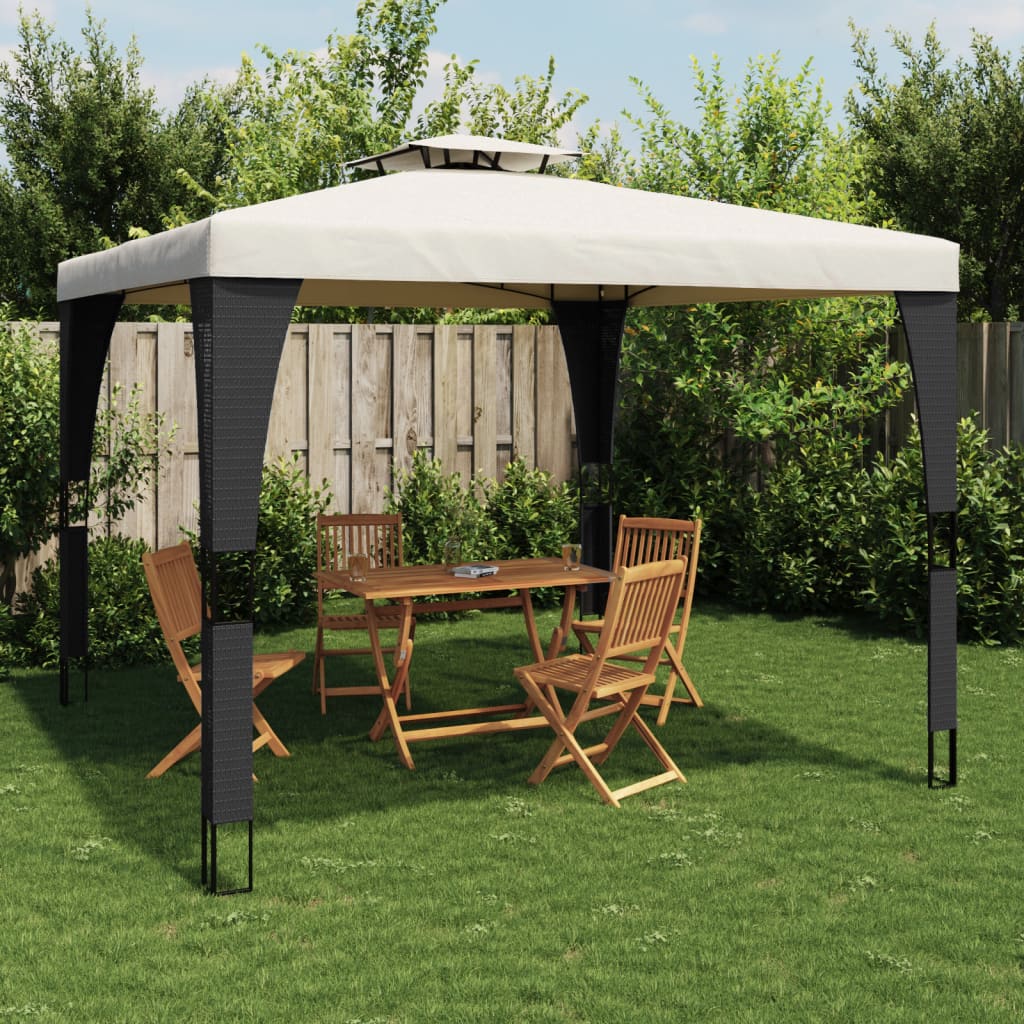 Pavillon mit Doppeldach Creme 3,98x2,98 m Stahl