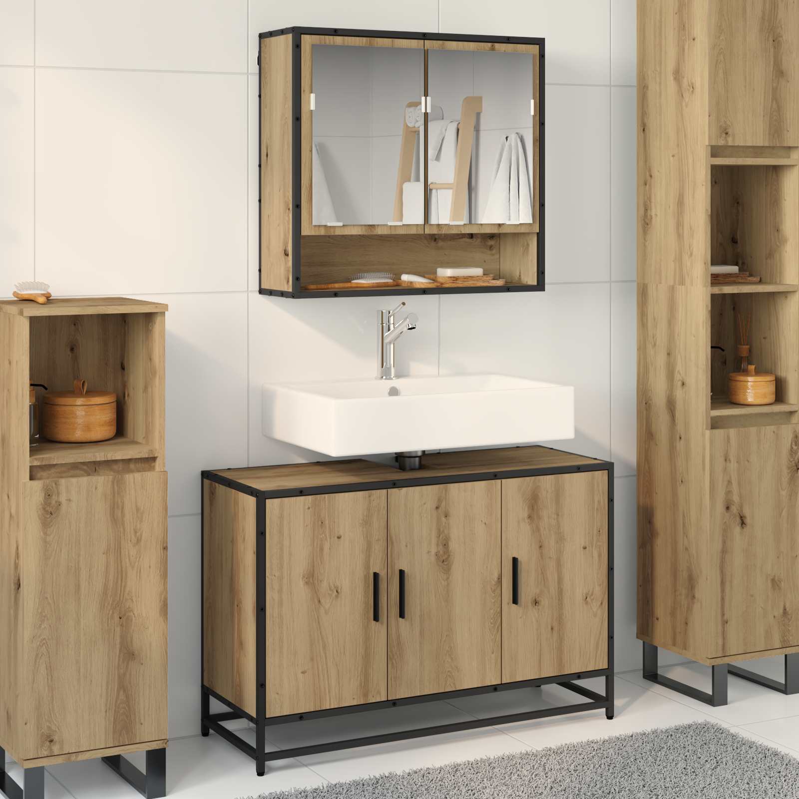 2-tlg. Badmöbel-Set Sonoma-Eiche Holzwerkstoff