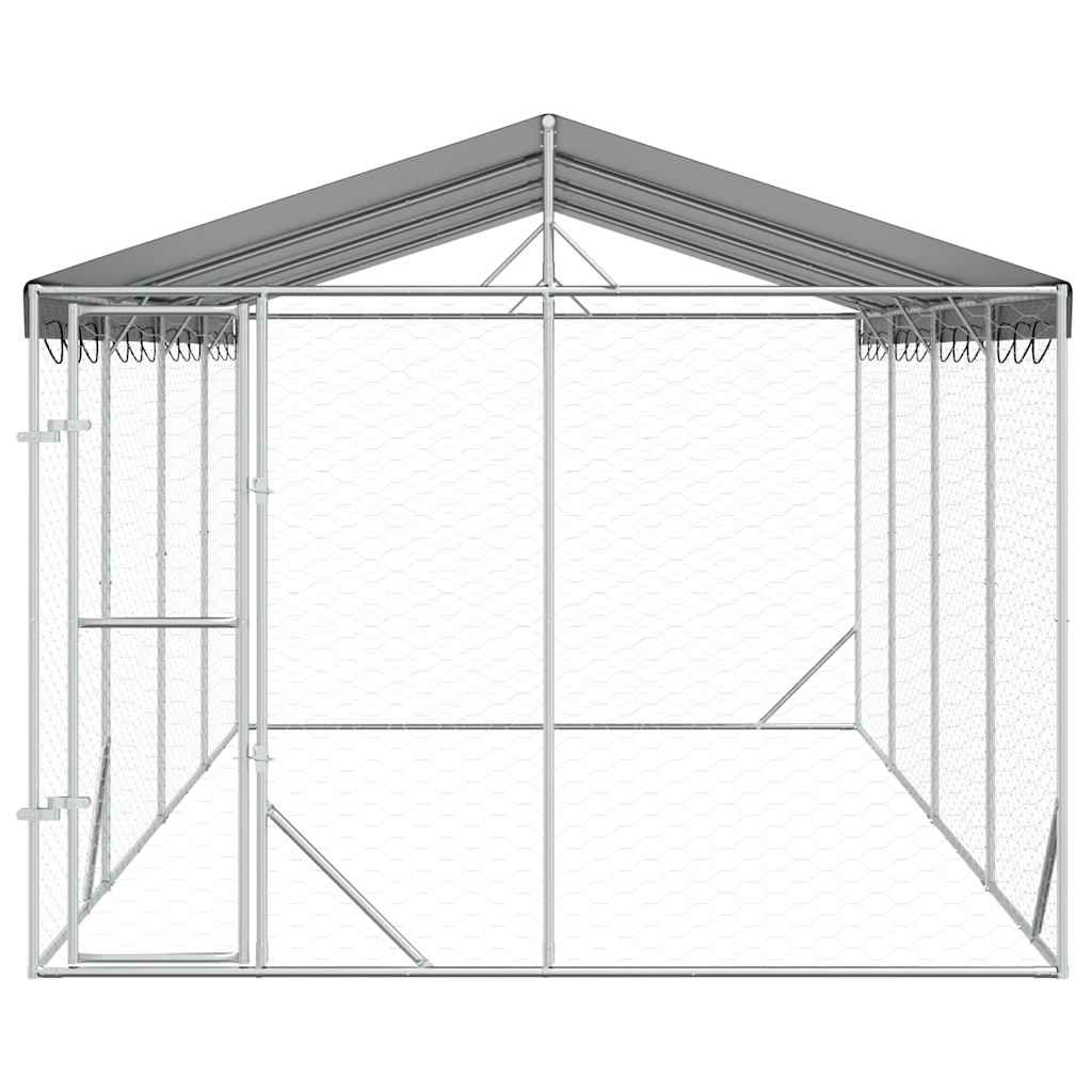 Outdoor-Hundezwinger mit Dach Silber 3x1,5x2,5m Stahl Verzinkt