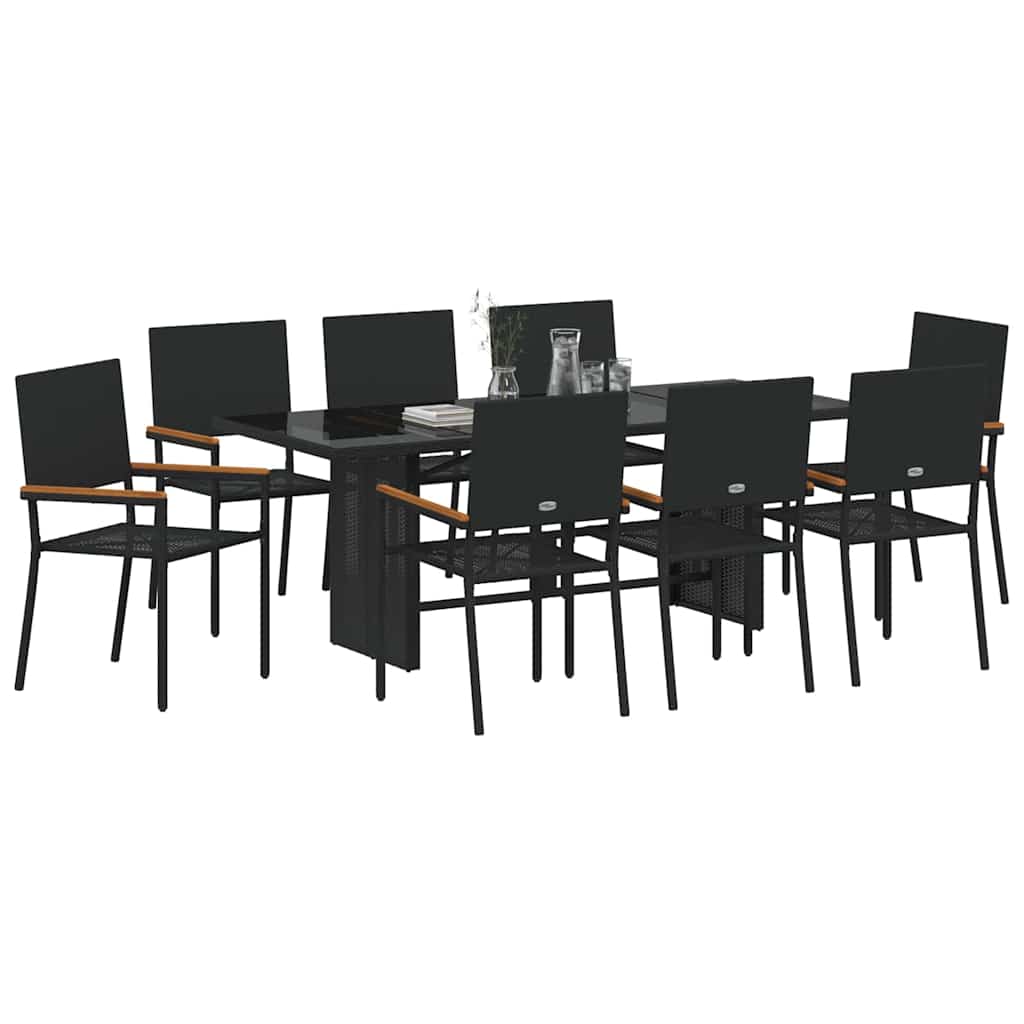 Garten Essgruppe 7 pcs Schwarz Poly-Rattan