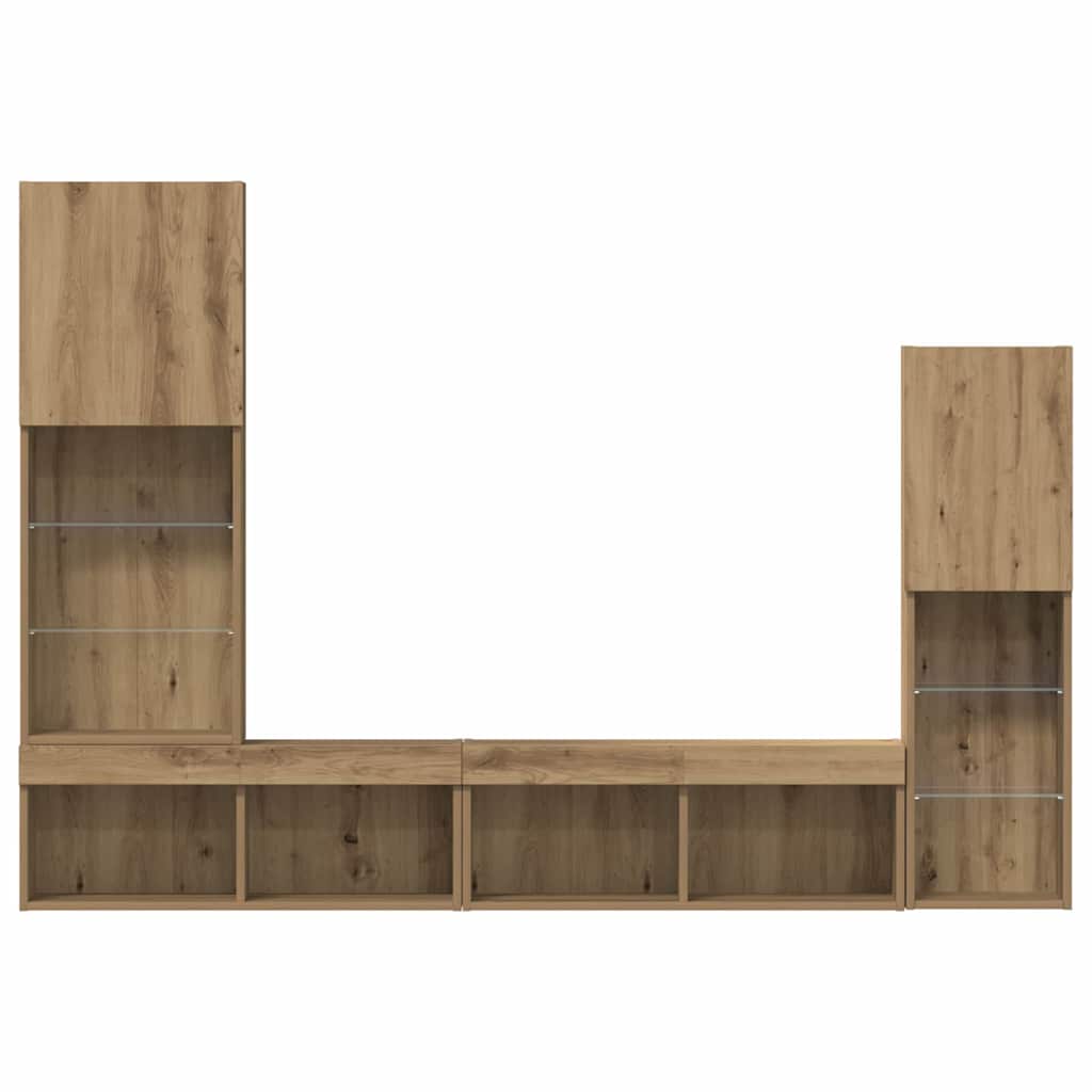 4-tlg. Wohnwand mit LED-Beleuchtung Weiß Holzwerkstoff