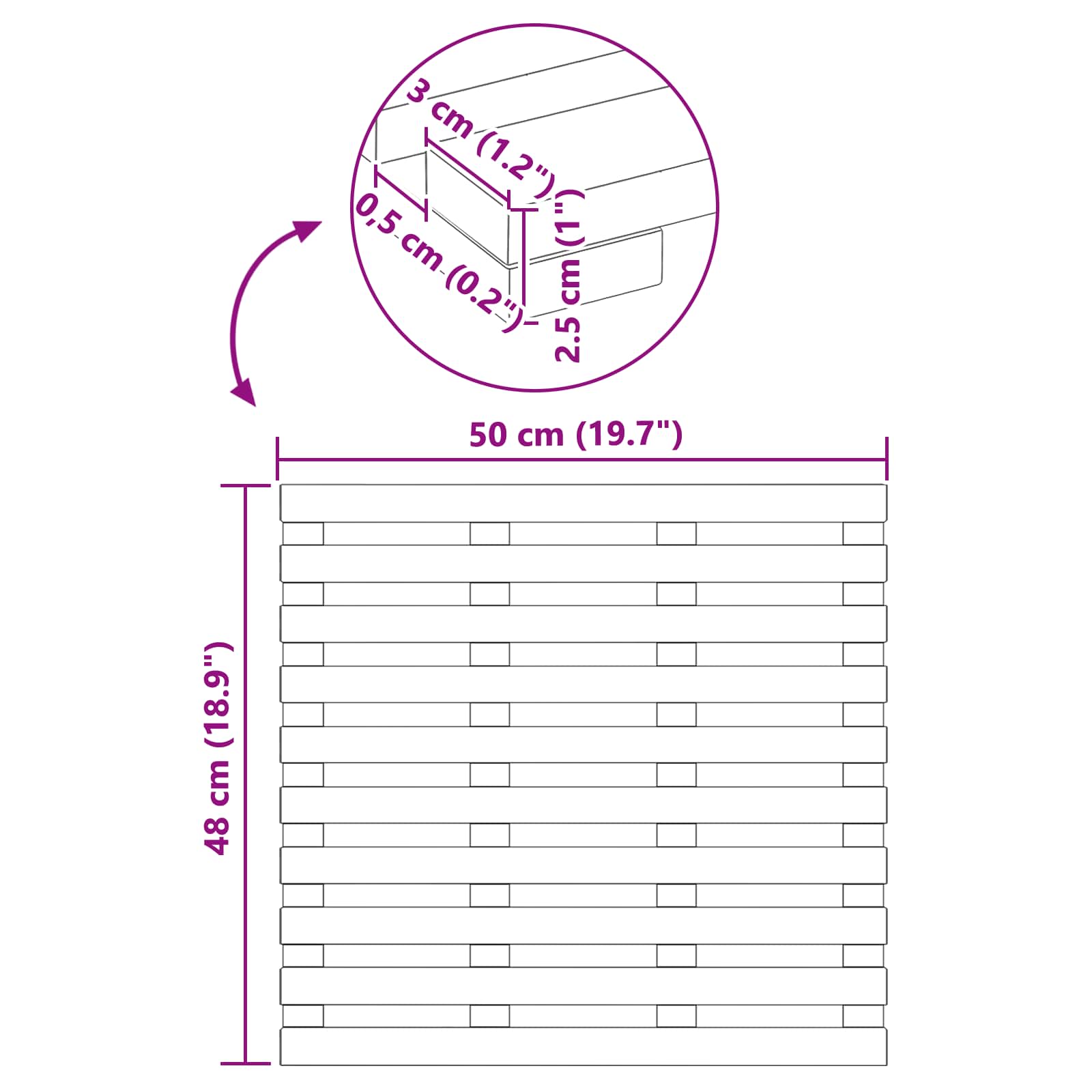 Badematte Uni Braun 56 x 37 x 2,5 cm Massives Akazienholz