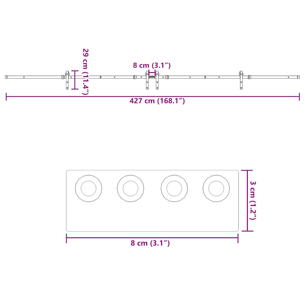 Schiebetürbeschlag-Set 305 cm Stahl Schwarz