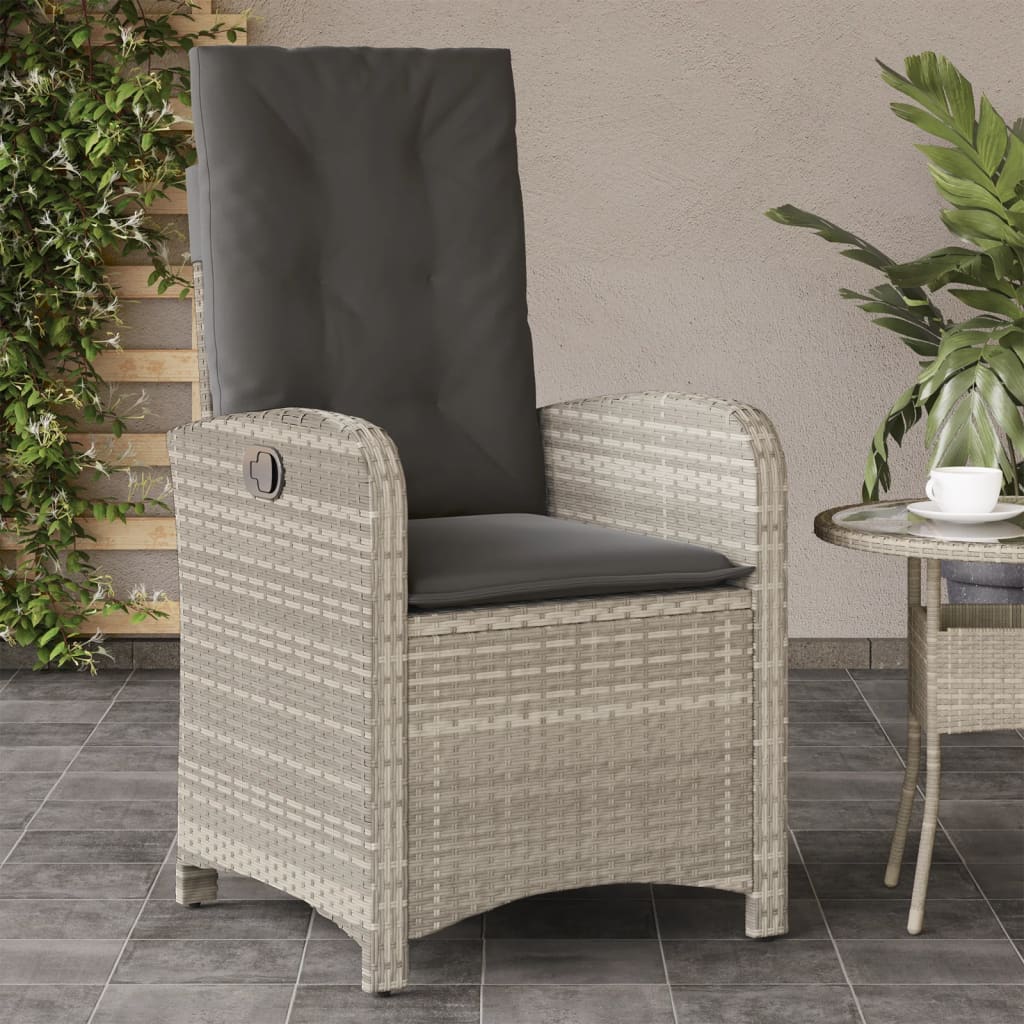 Gartensessel Verstellbar mit Kissen Schwarz Poly Rattan