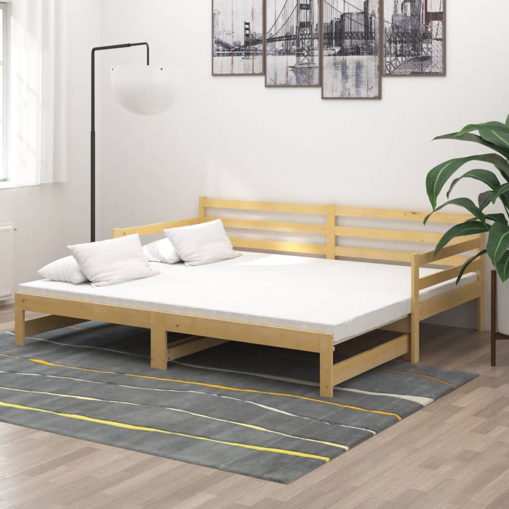 Ausziehbares Tagesbett Grau Massivholz Kiefer 2x(90x200) cm