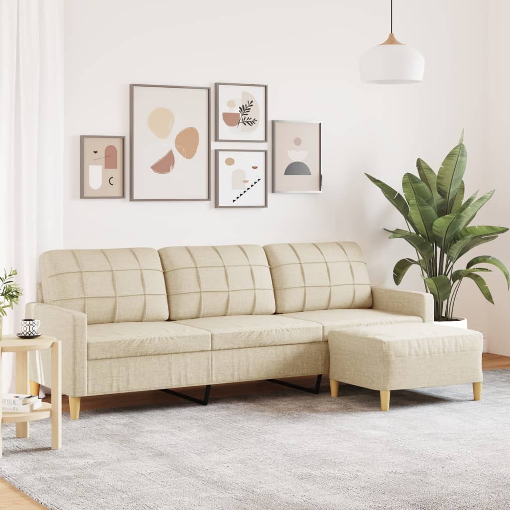 3-Sitzer-Sofa mit Hocker Taupe 180 cm Stoff