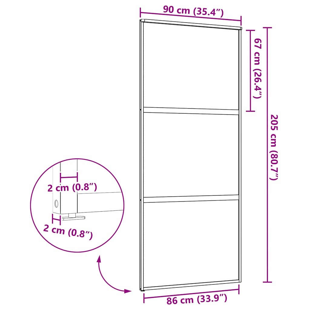 Schiebetür 3-teilig ESG-Glas und Aluminium 76x205 cm Schwarz