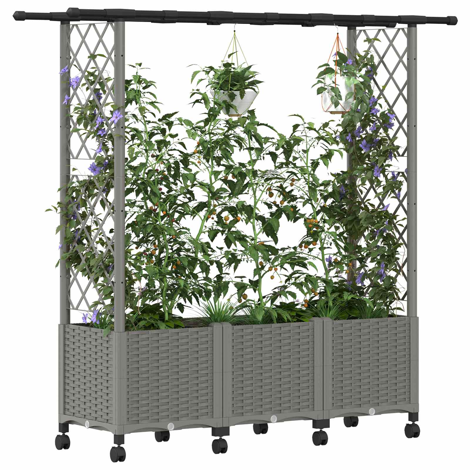 Hochbeet mit Rankgitter und Dach Braun 124 x 40 x 123 cm PP