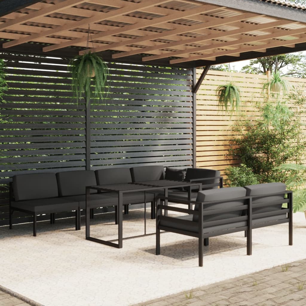 10-tlg. Garten-Lounge-Set mit Kissen Aluminium Anthrazit