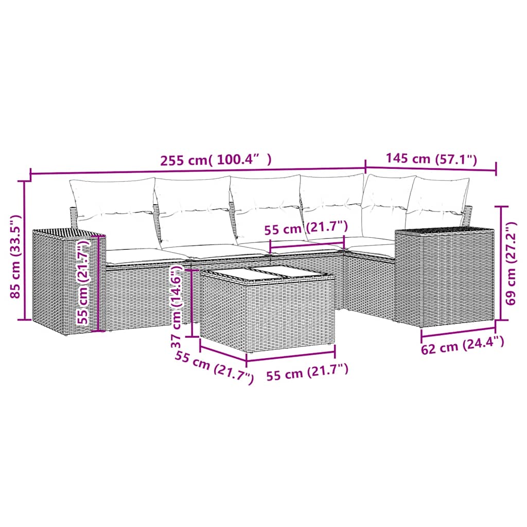 5-tlg. Garten-Sofagarnitur mit Kissen Schwarz Poly Rattan