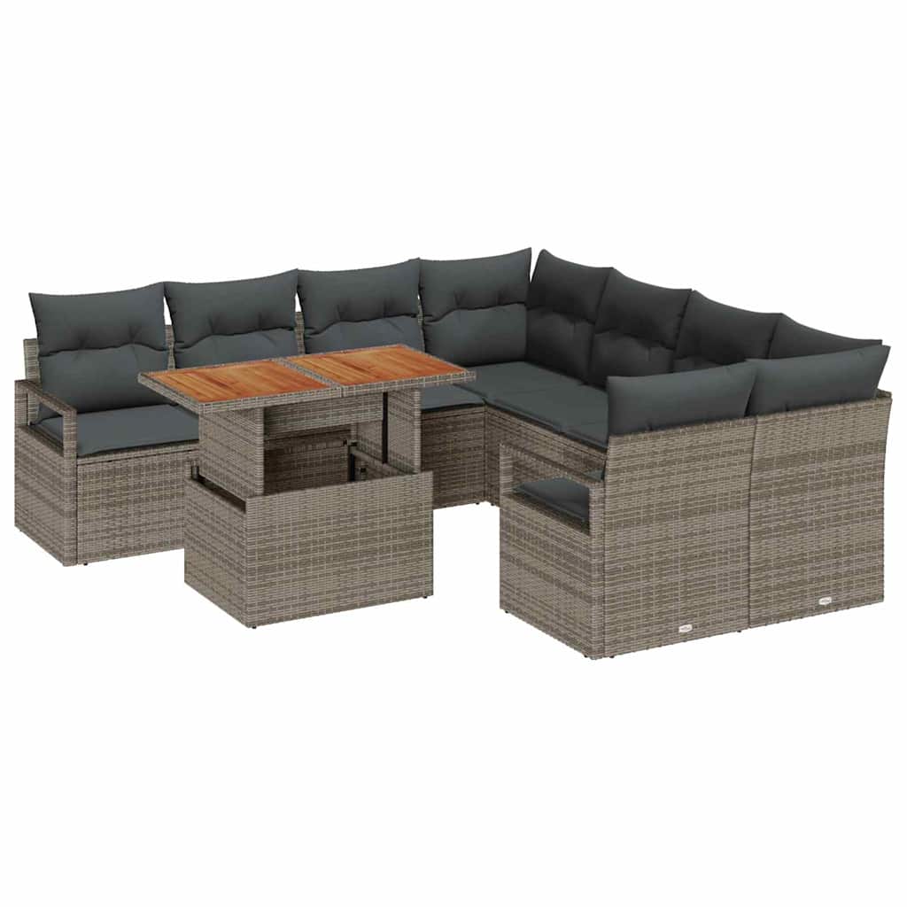 Garten Essgruppe mit Kissen 9 pcs Schwarz und Creme