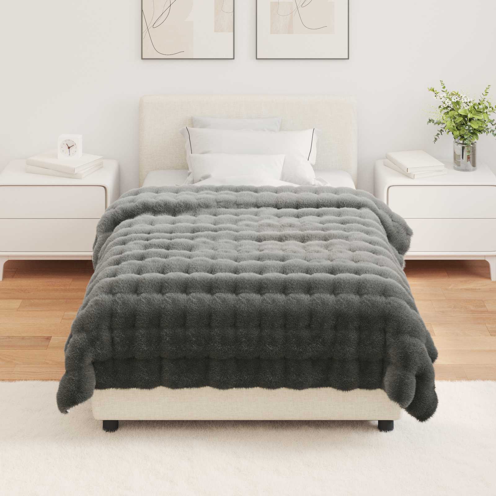 Rutschfeste Decke aus Kunstkaninchenfell Olite Beige Polyester