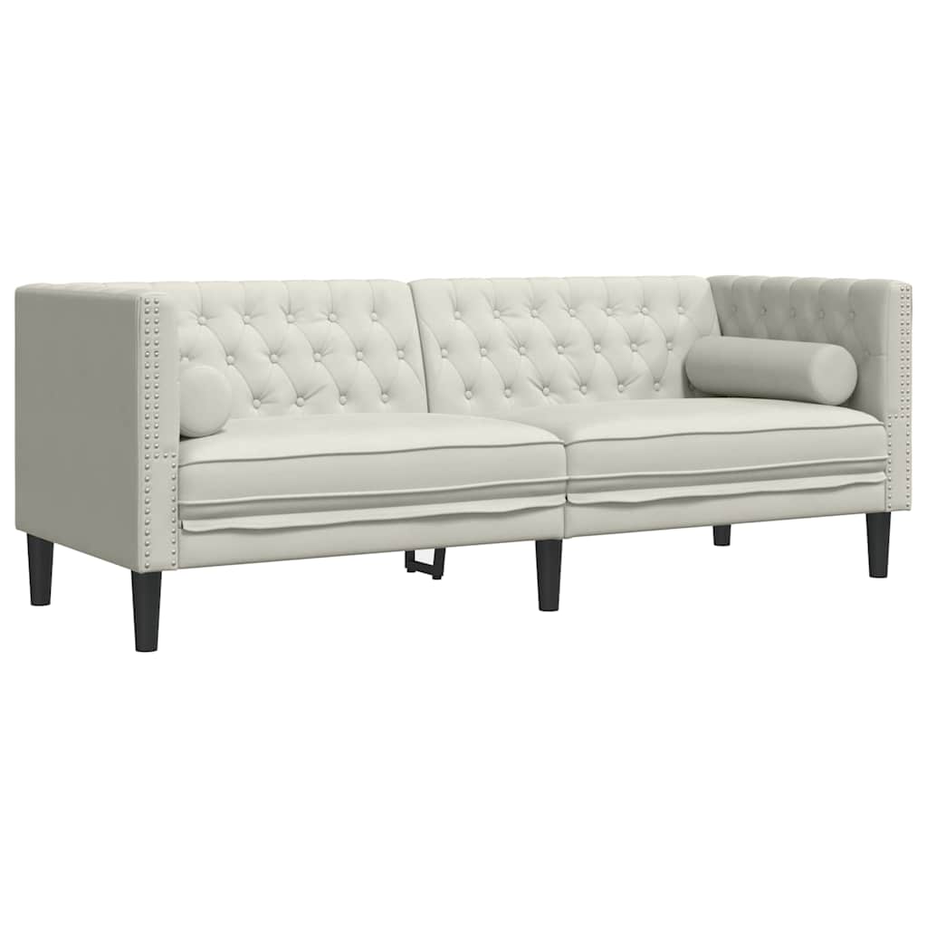 3-tlg. Chesterfield-Sofa-Set mit Nackenrollen Hellgrau Samt