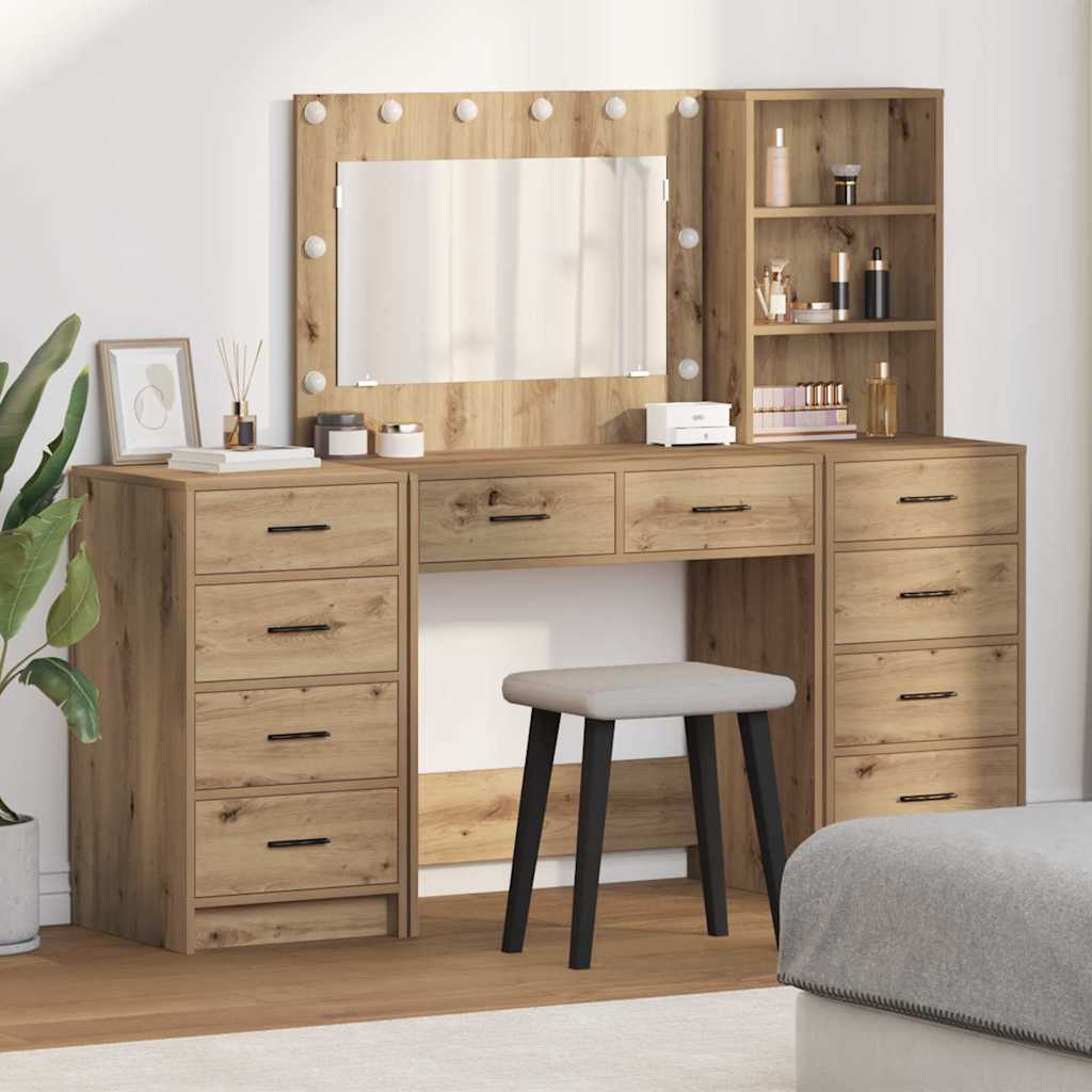 Schminktisch mit Spiegelbeleuchtung 3 pcs Weiß Holzwerkstoff