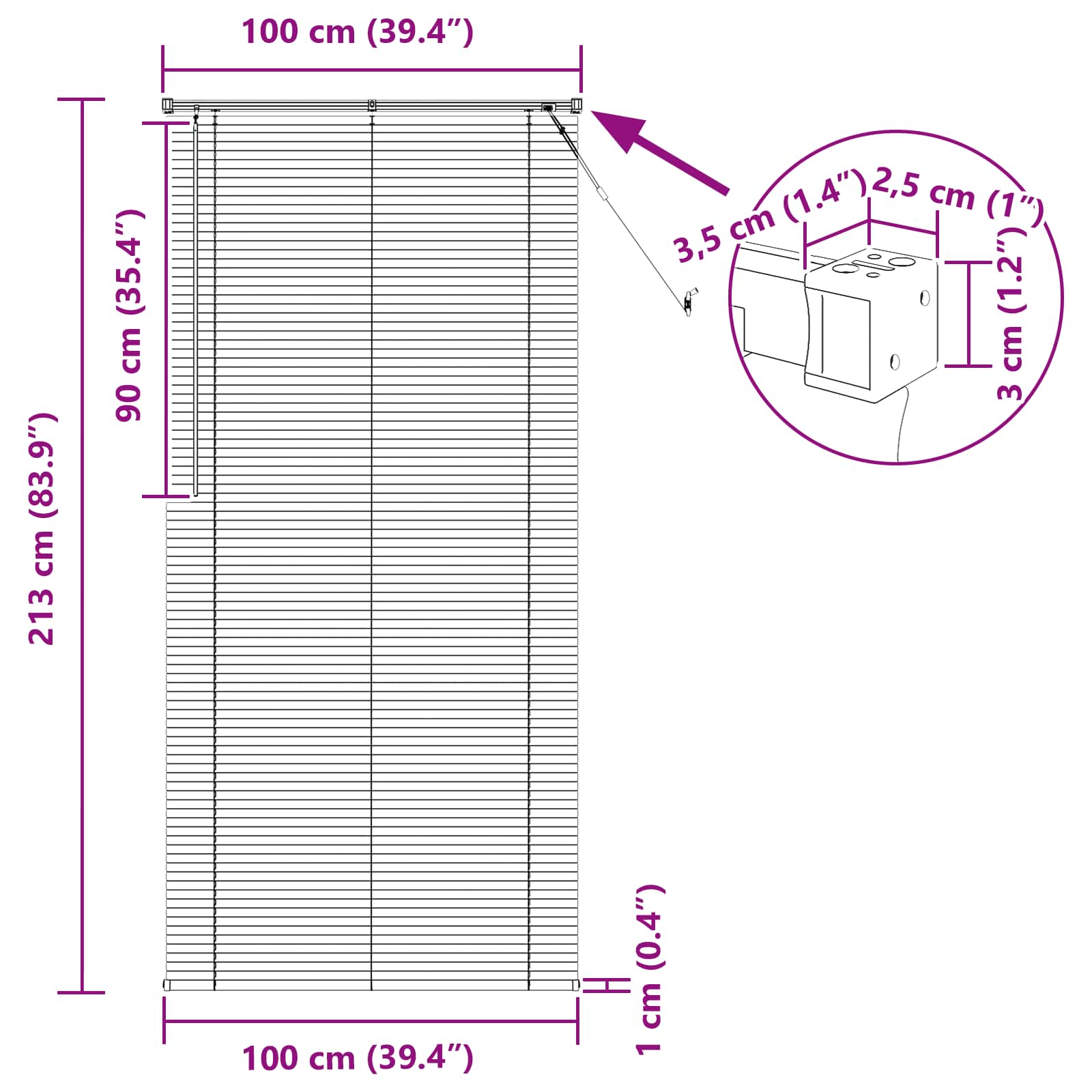 Jalousie Silber Grau 150 x 40 cm 25 mm PVC