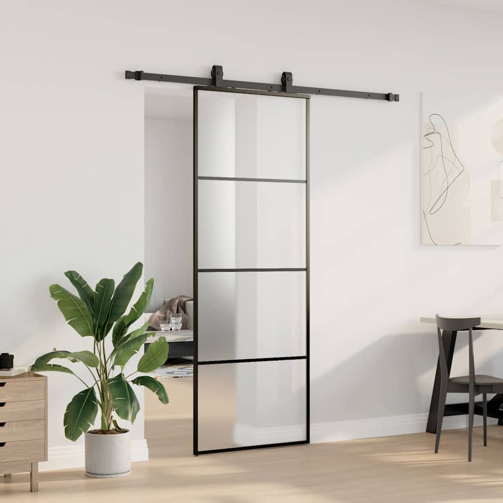 Schiebetür mit Beschlag Schwarz 76x205 cm ESG-Glas