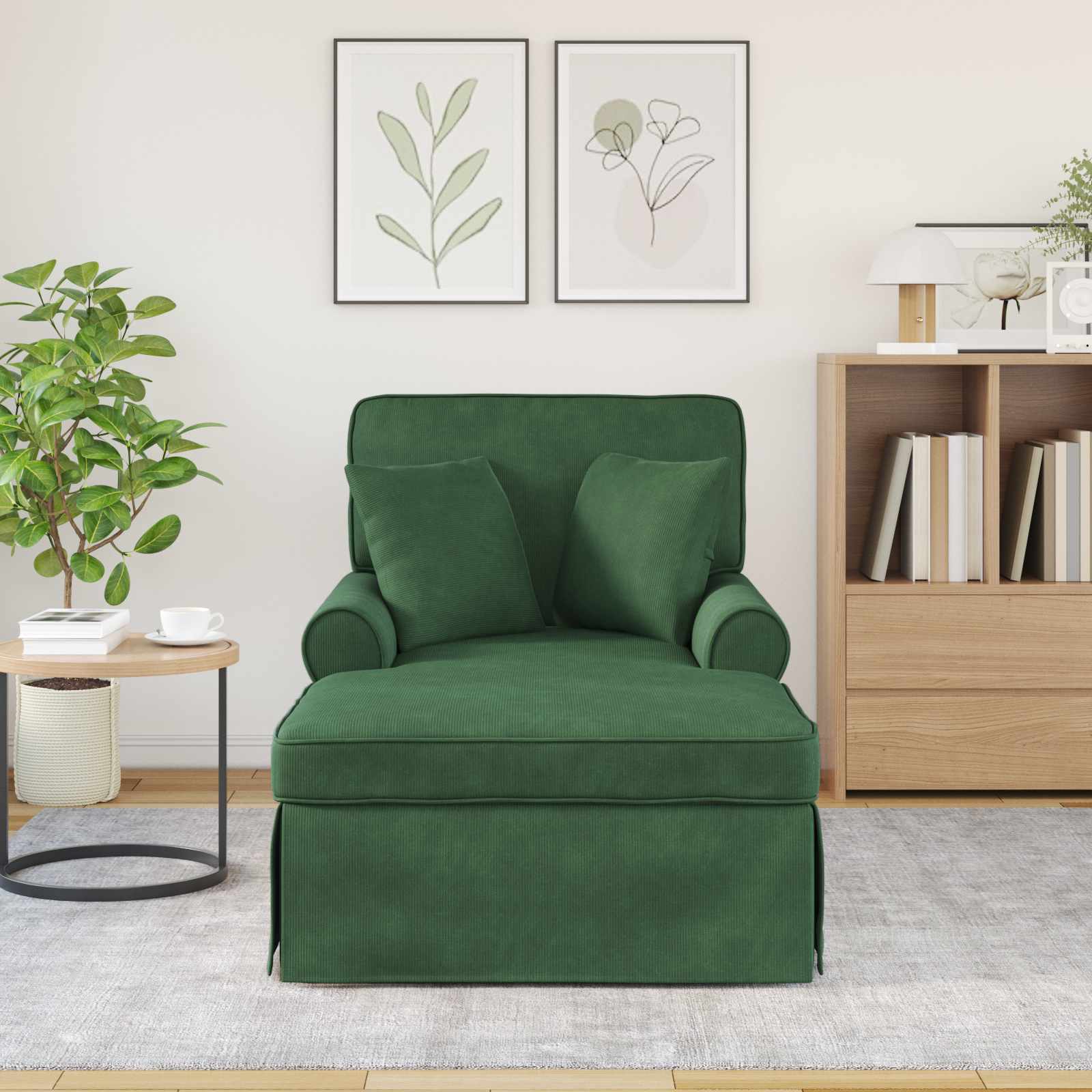 Chaise Lounge mit Rock mit Kissen 3 pcs Hellgrau Cordstoff