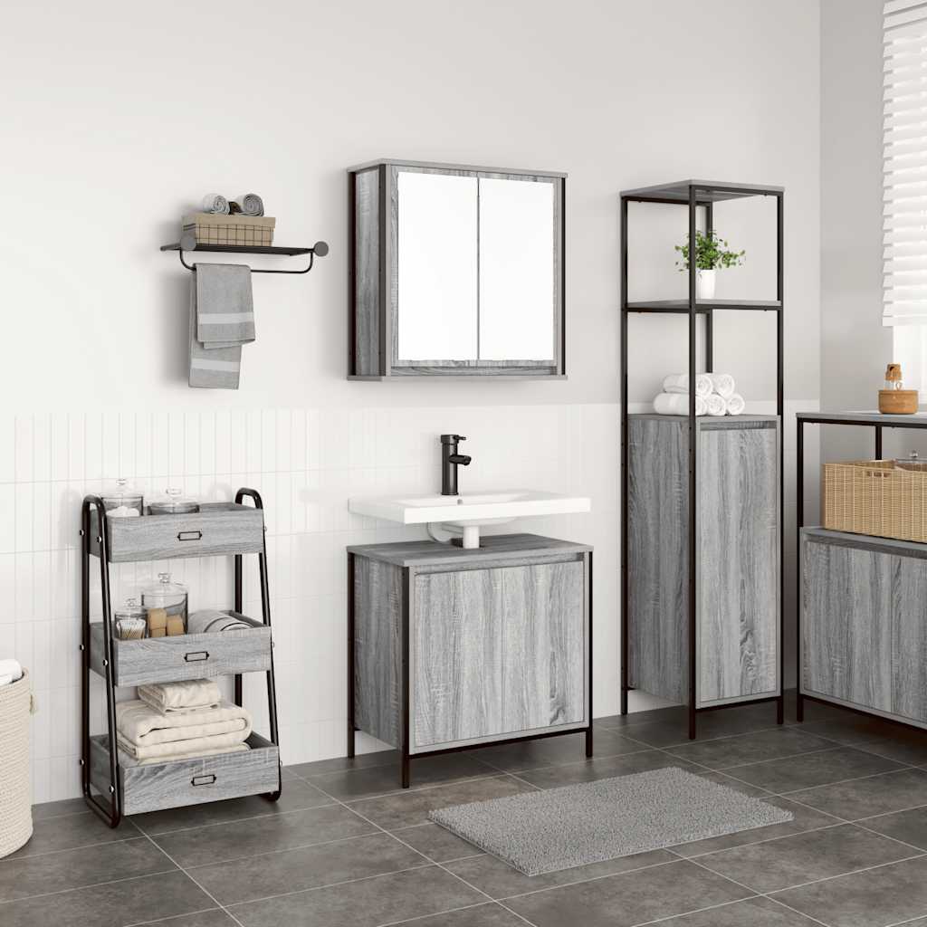 Badezimmermöbel-Set 5 pcs Schwarz Eichen-Optik Holzwerkstoff