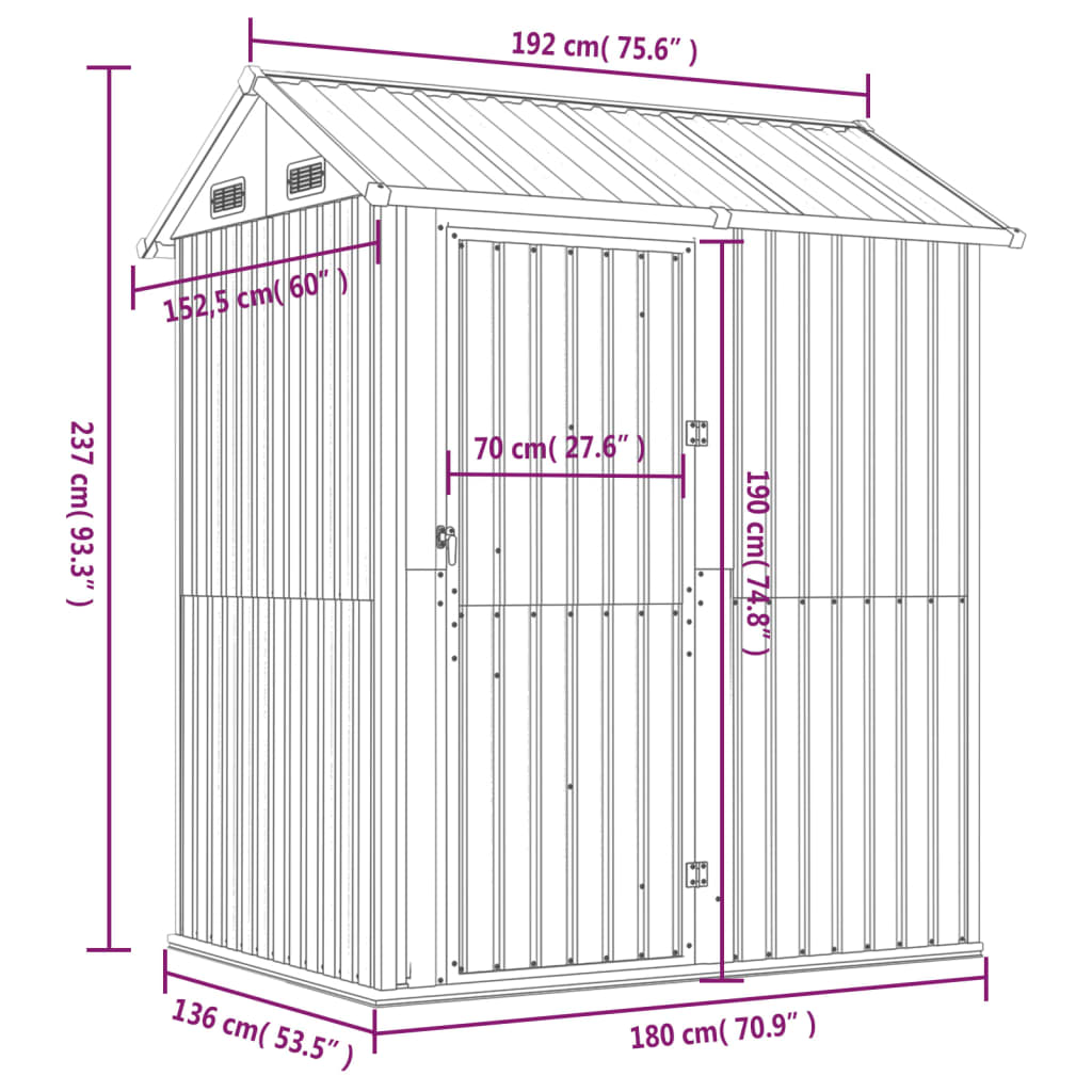 Gartenhaus Hellgrau 192x152,5x237 cm Verzinkter Stahl