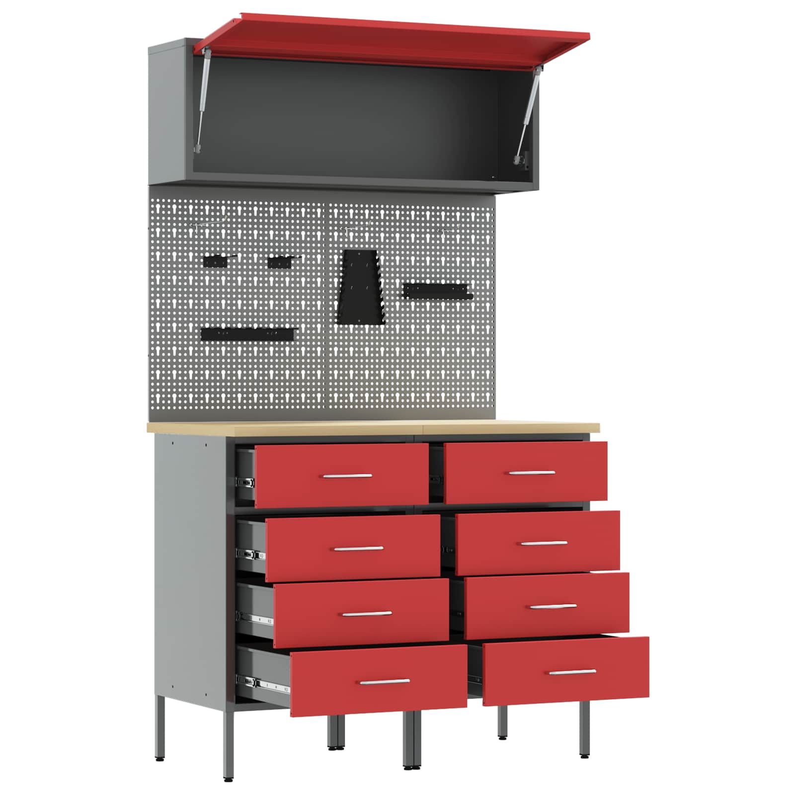 Arbeitsschrankset mit Schubladen mit Regal 8 pcs Grau