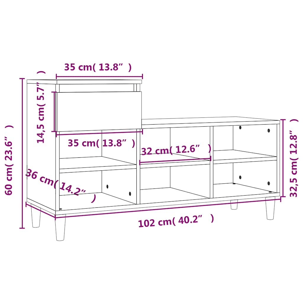 Schuhregal Weiß 102x36x60 cm Holzwerkstoff