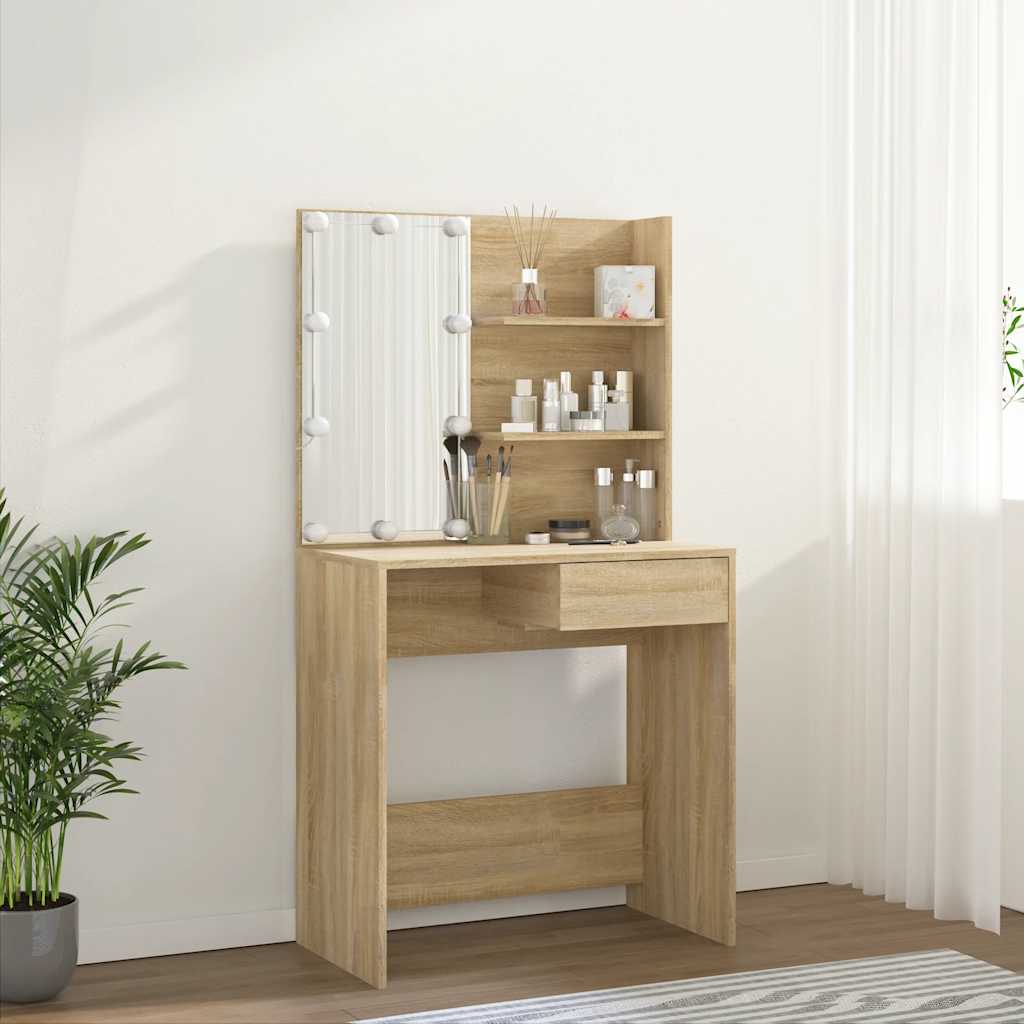 Schminktisch mit LED Weiß 74,5x40x141 cm