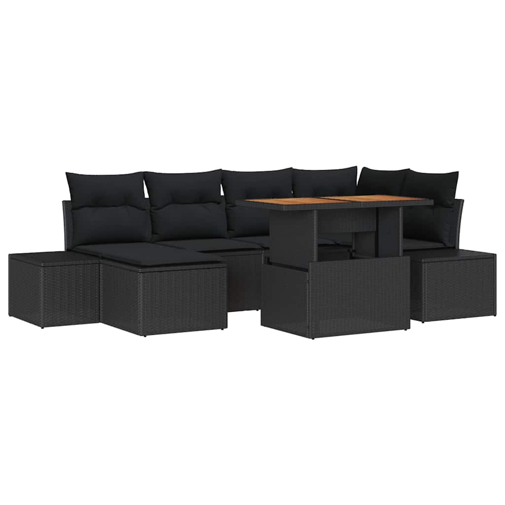 Garten Essgruppe mit Kissen 7 pcs Schwarz und Creme