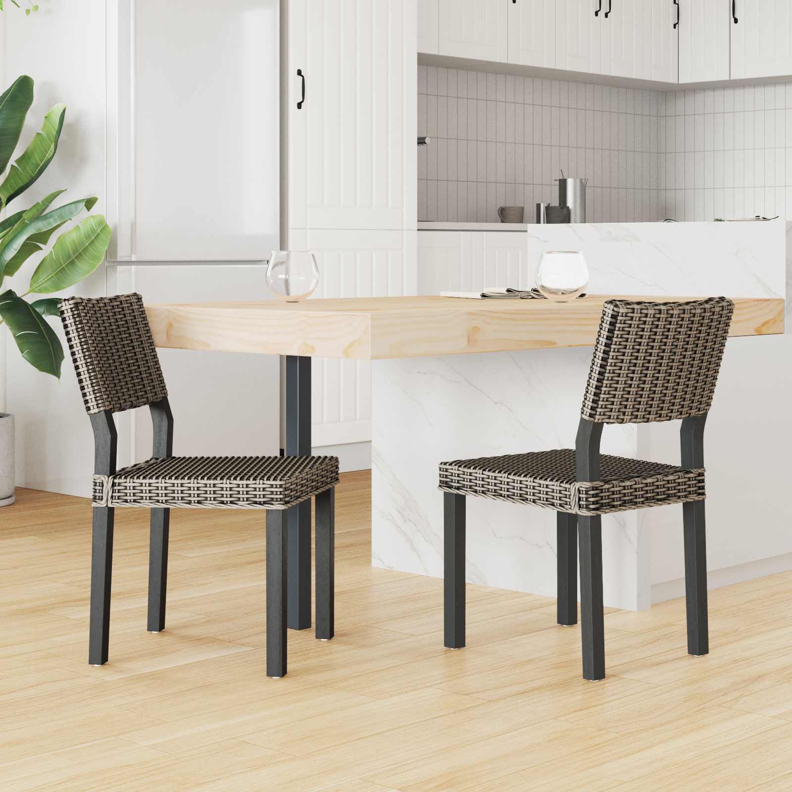 Esszimmerstuhl 2 pcs Kubu Rattan Weiß gewaschen 46 x 55 x 84 cm