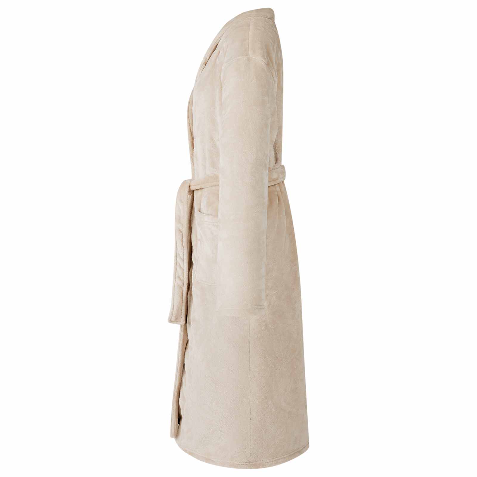 Bademantel ohne Kapuze Beige S Flanell