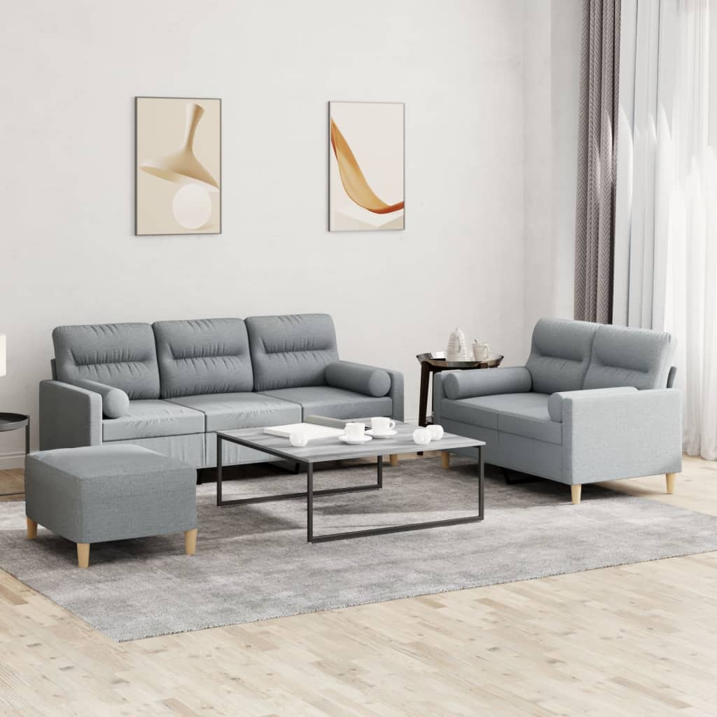 3-tlg. Sofagarnitur mit Kissen Taupe Stoff