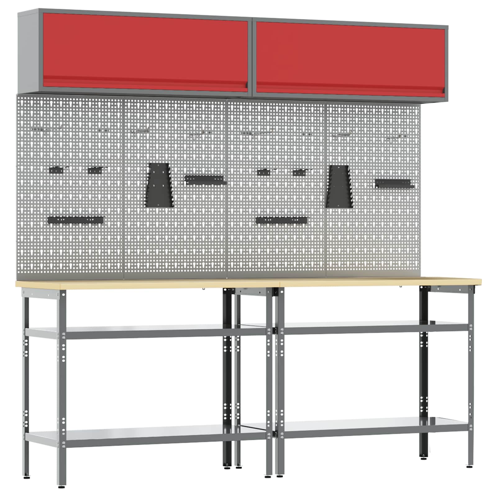 Werkbank-Set mit Schubladen 2 pcs Rot und Grau 200 x 55 x 85 cm