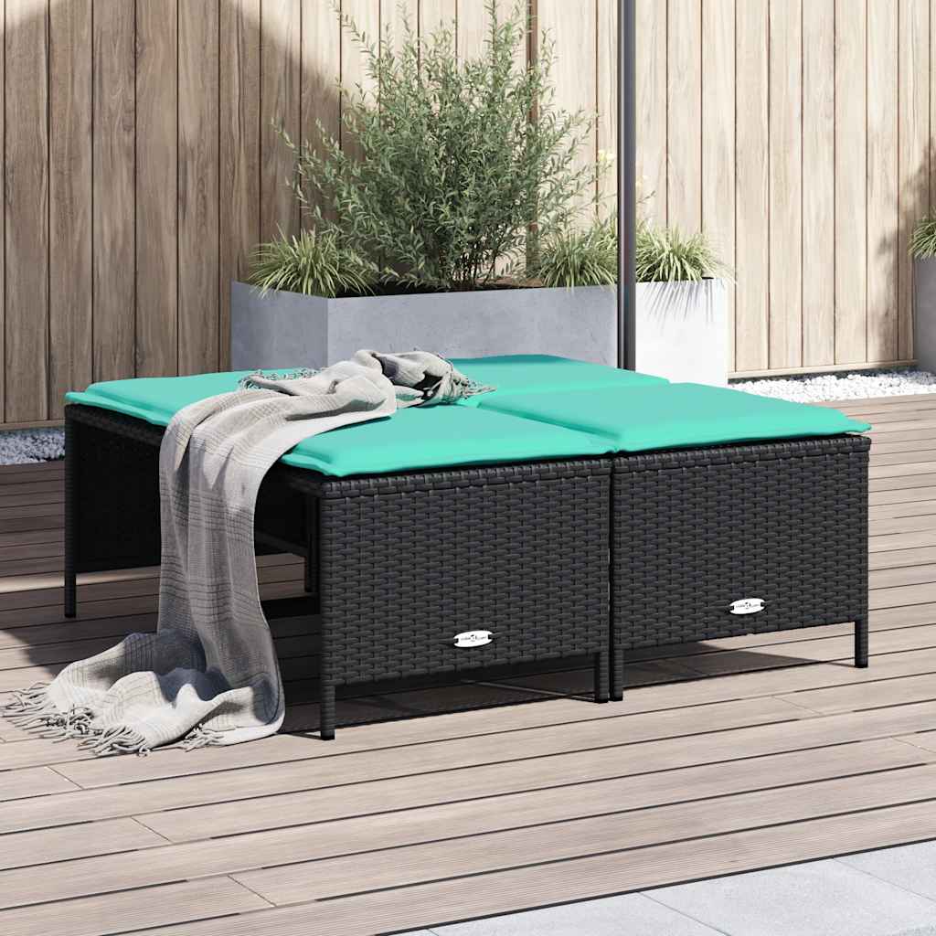 Gartenhocker mit Kissen 4 Stk. Braun Poly Rattan