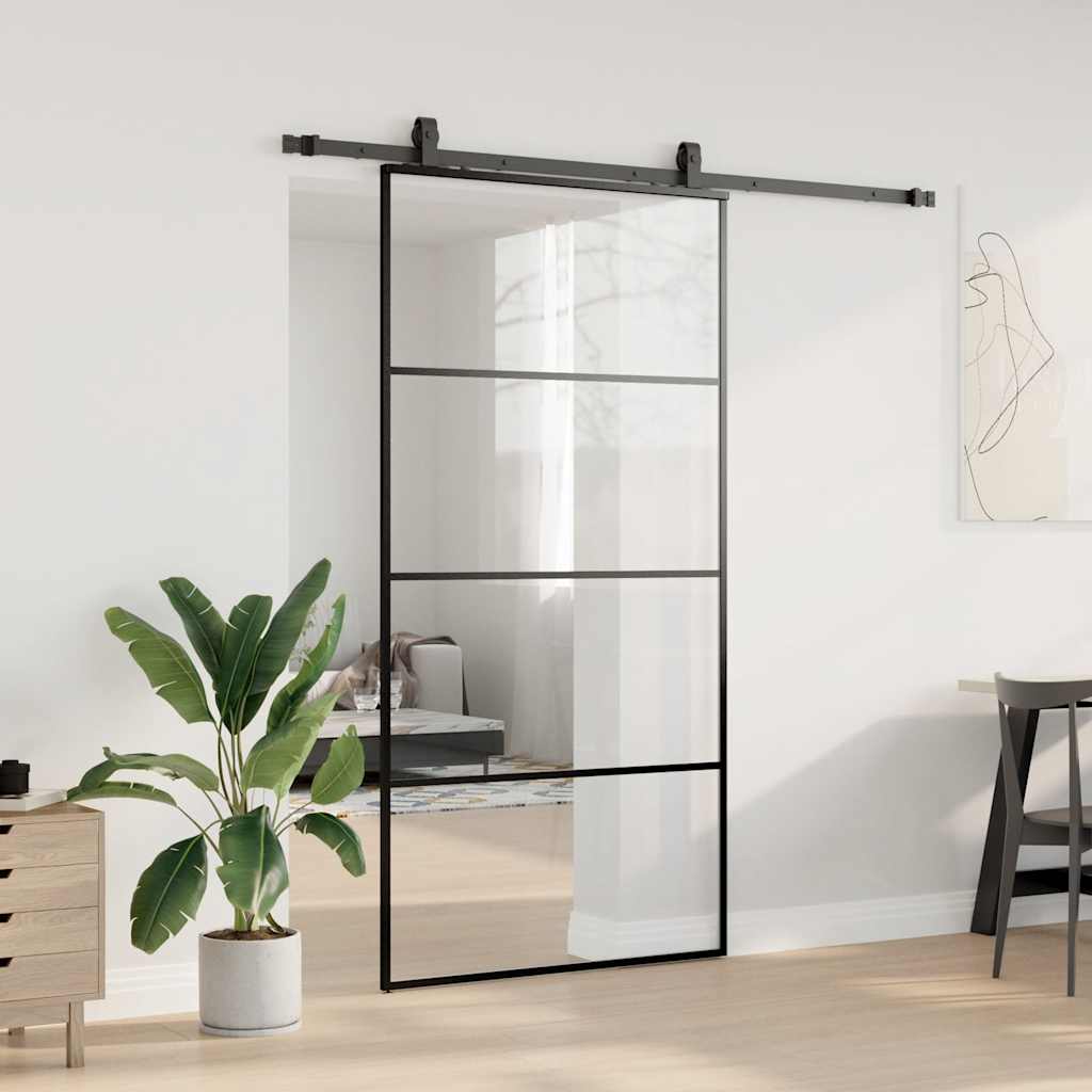 Schiebetür mit Beschlag Schwarz 76x205 cm ESG-Glas