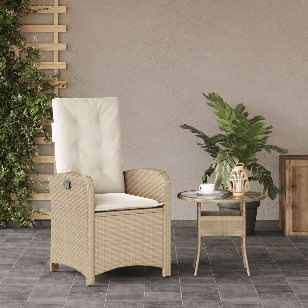 Gartensessel Verstellbar mit Kissen Schwarz Poly Rattan