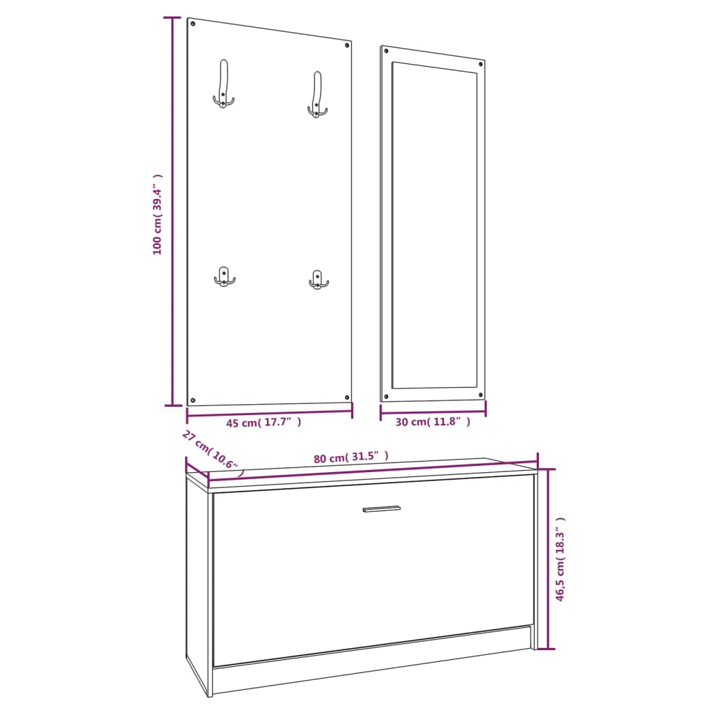 Garderoben Flur 3-in-1 Schuhschrank Schuhkipper Spiegel