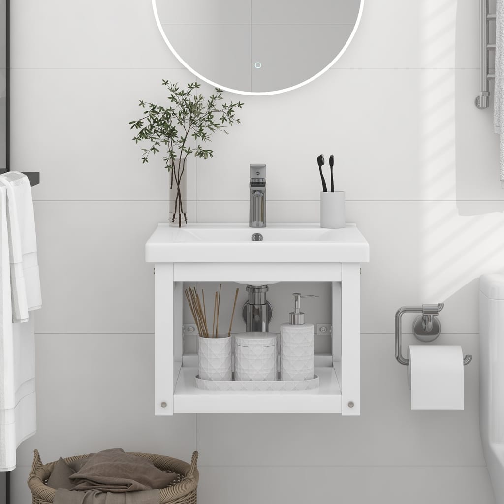 Badezimmer Wand-Waschtischgestell Weiß 59x38x31 cm Eisen
