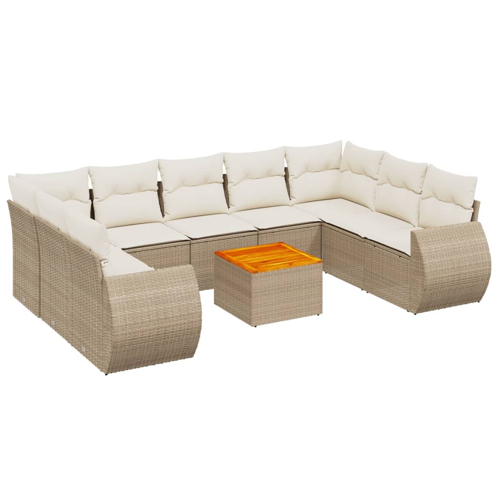 10-tlg. Garten-Sofagarnitur mit Kissen Schwarz Poly Rattan