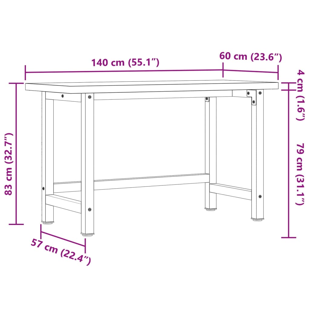 Werkbank 100x60x83 cm Massivholz Akazie Rechteckig