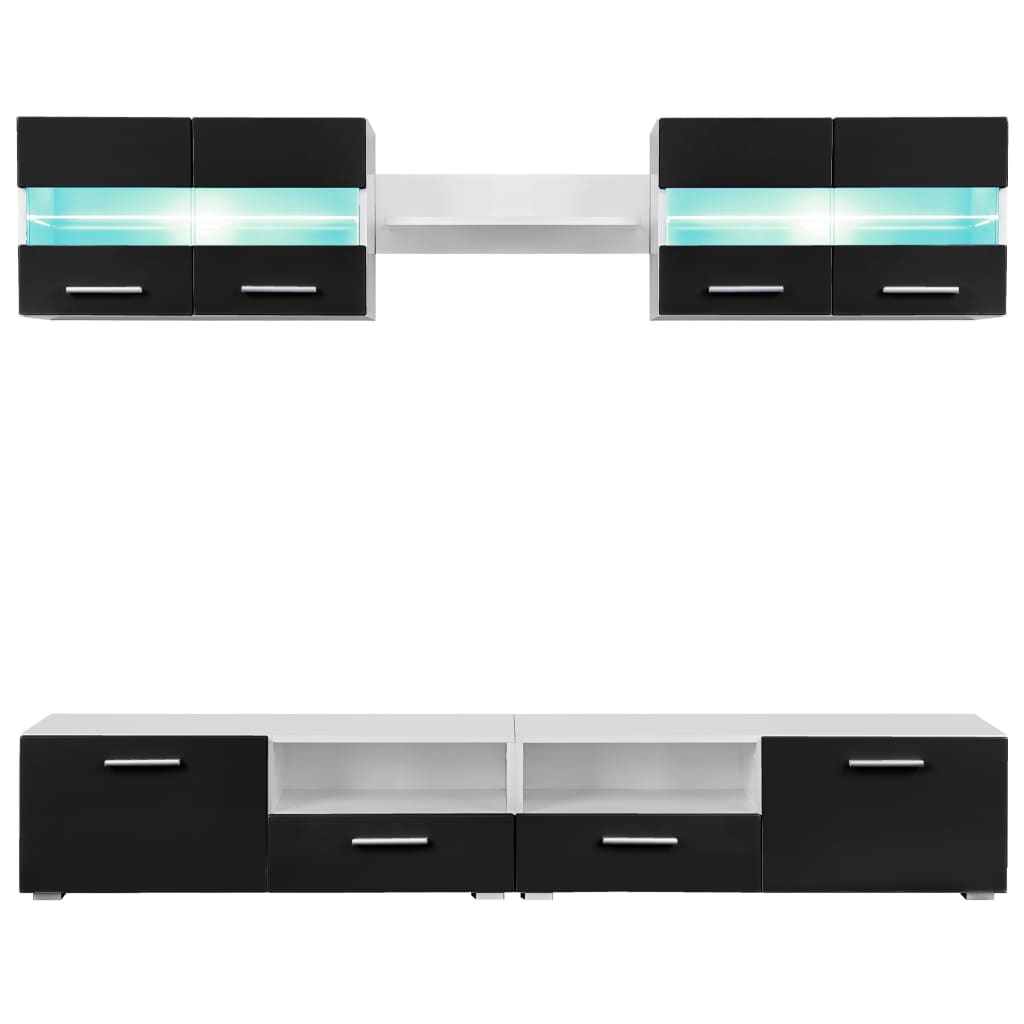 5-tlg. TV-Wohnwand-Set mit LED-Leuchten Hochglanz-Weiß