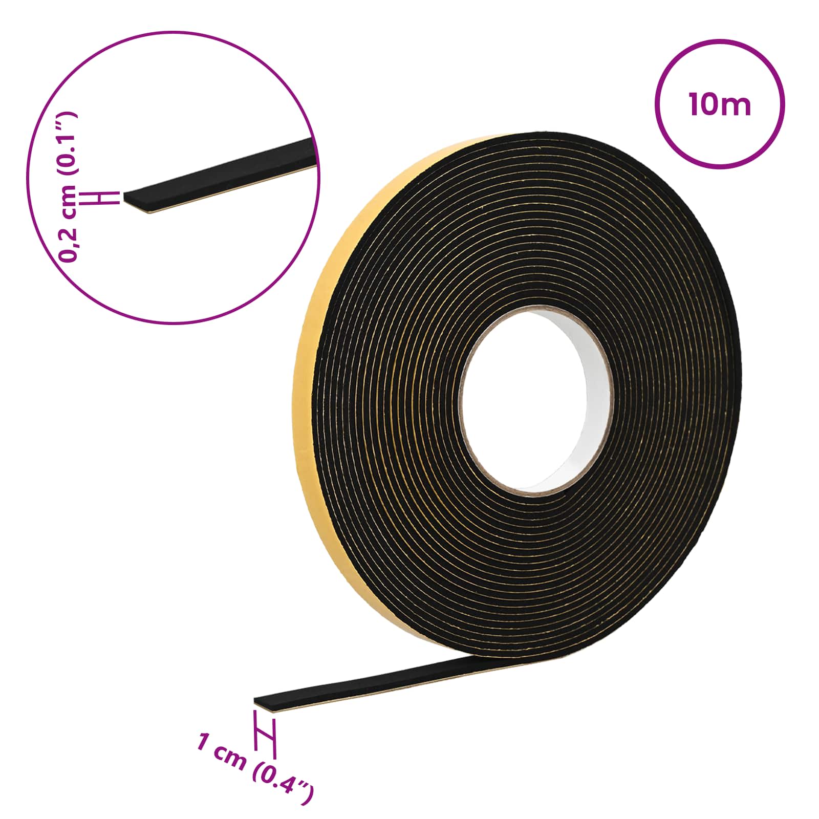 Selbstklebendes Schaumstoffband Schwarz 10mm x 10m CR-Schaum